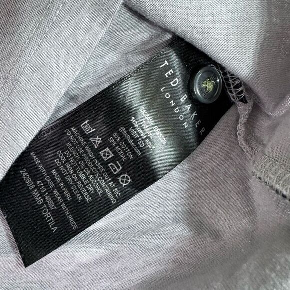 Ted Baker Polo Shirt Mens Medium Ted 3 Gray Birdseye Stripe Collar Pullover - Picture 7 of 8